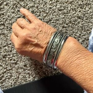 Silver Patterned Bangle Bracelet 4